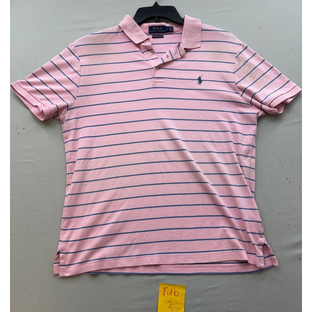 Polo Ralph Lauren Mens Custom Slim Fit Striped Polo Shirt Pink Blue Large